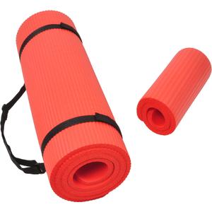 All Purpose 1/2-Inch Extra Thick High Density Anti-Tear Exercise Yoga Mat and Knee Pad with Carrying Strap, Multiple Colors (Red)