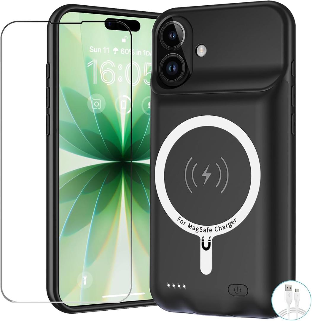 Battery Case for iPhone 17, Upgraded 10000mAh Pack Rechargeable Charger Case Support Carplay with Wireless Charging Compatible for iPhone 17 (6.3 inch) External Battery Charging Cover (Black)