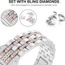 Bands Compatible with Fitbit Versa 2/Versa Lite/Versa, Women Replacement Metal Rhinestone Bling Bracelet Wristband, Silver with Rose Gold