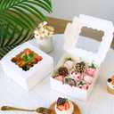 Moretoes 80pcs 6x6x3 Inches Bakery Boxes, Cookie Boxes with Window, Small Treat Containers for Pastries, Chocolate Covered Strawberries, Macarons, Cupcakes, Goodies, Donuts,White