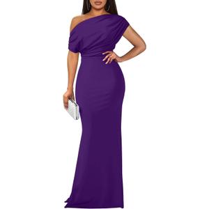 YMDUCH Women's Elegant Sleeveless Off Shoulder Bodycon Long Formal Party Evening Dress (Large, Purple)