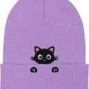 Warm Embroidered Animal Beanie Hat, Unisex Winter Knit Cap, Birthday Christmas Stocking Stuffers Gift for Men Women Girls (Purple)