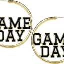 Game Day Hoop Earrings Football Team Sports Fan Earrings for Women (Black)