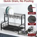 2 Tier Black Dish Drainer Drying Rack for Kitchen Counter, Large Stainless Steel Dishes Dryer with Drainboard, Space Saving, Big Rustproof Metal Modern Countertop Plates Strainer with Utensil Holder