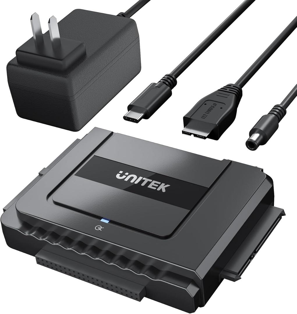 Unitek USB C to SATA 6Gbps IDE Adapter External Hard Drive Converter Kit for Universal 2.5/3.5 inch HDD/SSD Hard Drive Disk, DVD-ROM/CD-ROM/CD-RW, with USB C Connector & 12V/2A Power Adapter