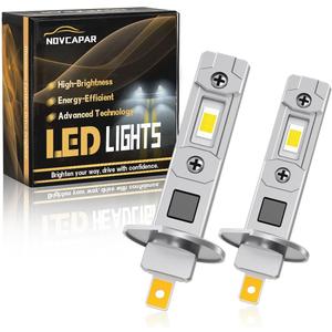 H1 LED Bulbs, 24000LM Super Brightness high Beam and Low Beam, 6500K Cool White Fanless Fog Lights Bulbs, 1:1 Mini Size Plug and Play, Non-Polarity, Pack of 2