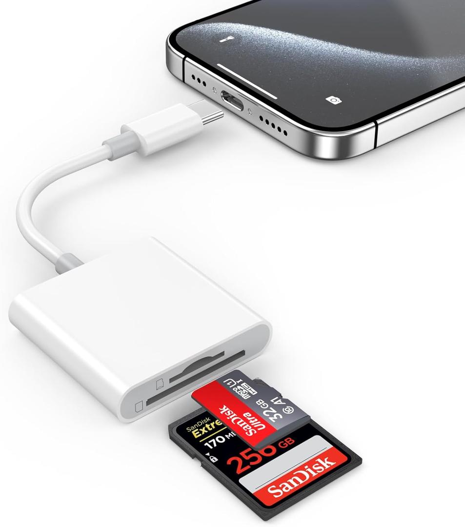 USB C SD Card Reader for iPhone, iPad, Lightning Dual Port SD Card Adapter, Memory Card Reader for Camera Adapter, Support SD, Micro SD, USB 3.0, Plug and Play