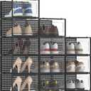 12 Pack X-Large Modular Clear Plastic Stackable Shoe Storage Organizer for Closet, Space Saving Versatile Sneaker Shoe Rack Containers Bins Holders, Portable Closet Organizers and Storage, Black02