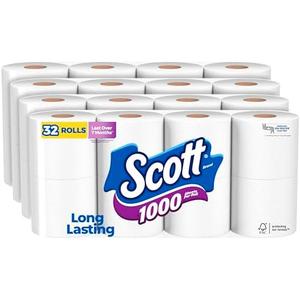 Scott 1000 Toilet Paper, 32 Rolls, Septic-Safe, 1-Ply Toilet Tissue , White