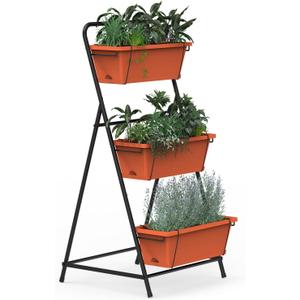 Vertical Raised Garden Bed 3 Tier Elevated Garden Planters Standing Planter Box Outdoor and Indoor for Plants Herbs Flowers Vegetables Brick Red