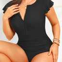 Holipick Plus Size One Piece Swimsuit for Women Tummy Control Cap Sleeves Bathing Suits Zipper Front Rash Guard Swimwear (Black, 22W)