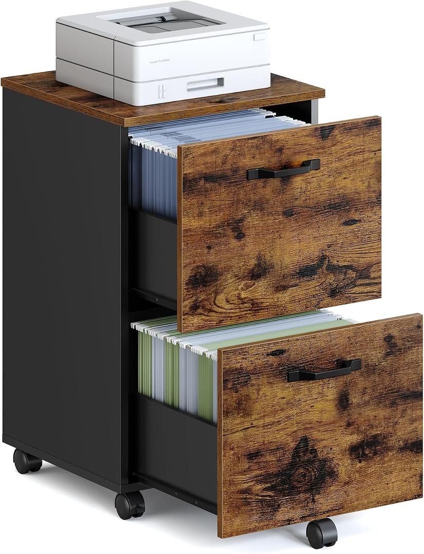VASAGLE 2-Drawer File Cabinet, Small Rolling Filing Cabinet
Printer Stand, for A4, Letter-Size Documents, Home Office, Assembly Required, Rustic Brown and Ink Black, CUSTOS UOFC040B01