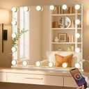 LUXFURNI Vanity Mirror with Lights, 23.6" x 20.5" Hollywood Mirror, Light Up Makeup Mirror with 18 LED Bulbs for Bedroom Desk, 3 Color Lighting Modes, Tabletop & Wall Mount, USB Charging Port
