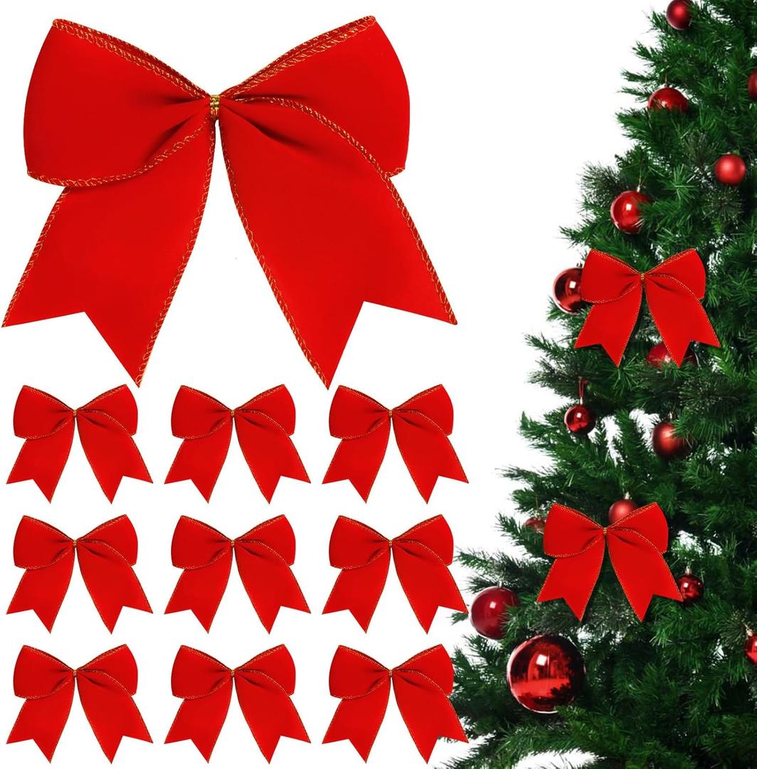12Pcs Red Velvet Bows Christmas Tree Decorations,6 Inch Xmas Ornaments for Tree Home Party Front Door Wreath Holiday Indoor Inside Decor