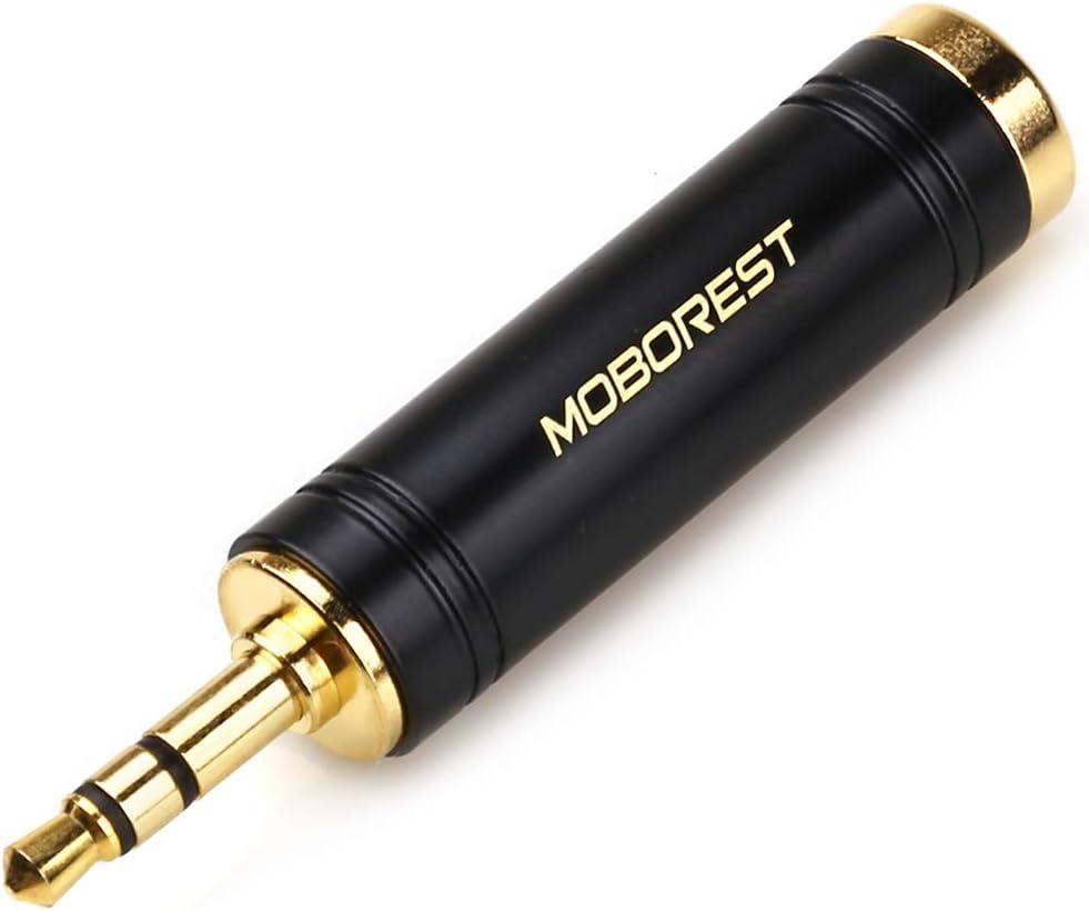 MOBOREST 3.5mm to 1/4'' Stereo Pure Copper Adapter, 1/8'' (3.5mm) Male Plug to 1/4'' (6.35mm) Jack Female Socket Adapter for Headphone Amp Adapte Black -1PCS