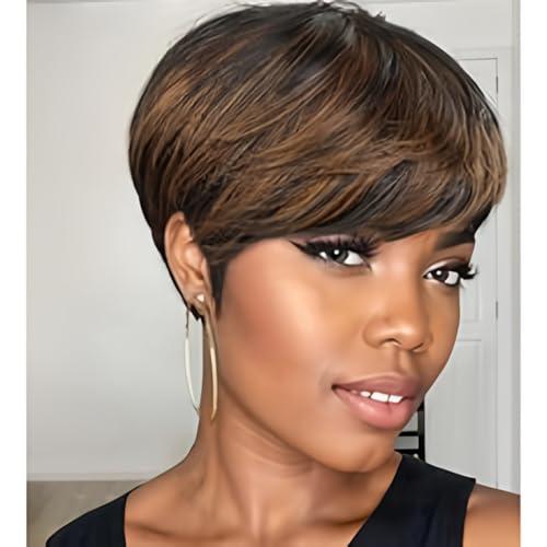 MUJGOO Pixie Curly Wigs Pixie Short Wigs for Black Women Short Natural Curly Wigs for Black Women Short Synthetic Layered Wigs with Bangs for Women Heat Resistant Fiber Wig for Daily Party Use