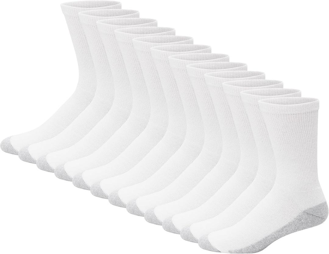 Hanes Men's Double Tough Crew Socks, 12-Pair Pack (White/ Grey Foot Bottom - 12 Pack)