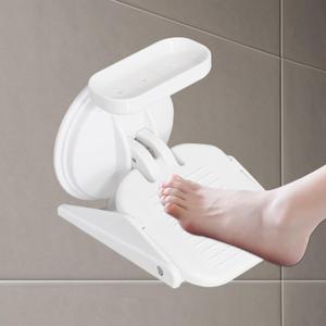 Shower Foot Rest for Shaving Legs, Foldable Shower Step for Shaving Legs with Powerful Suction Cup, Reusable Foot Rest Shower Stool with Small Storage Shelf