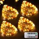 Bright Zeal 66 Ft 200 LED 8 Mode Christmas Fairy Lights Battery Operated with Remote - Warm White Multifunction Christmas Lights with Timer -Dimmable Flashing Chasing Twinkle Lights Outdoor (Warm White Glow - Copper Wire)