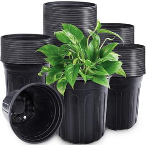 60 Pcs 1 Gallon Plant Nursery Pots,Plastic Seed Starter Pot with Drainage Holes,Plastic Plant Pots for Planting,Cuttings,Transplanting,Home Garden(Black)