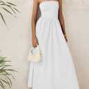 PRETTYGARDEN Women 2026 Summer Elegant Strapless Maxi Dress Tube Top Dress A Line Flowy Long Wedding Party Cocktail Dresses (White, XS)