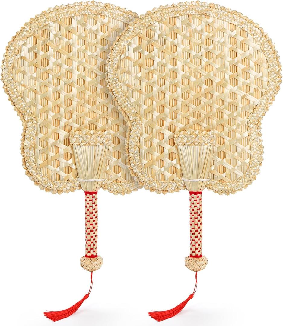 Goaste 2 Packs Hand Woven Fan, Handheld Wheat Straw Fans, Rustic Chinese Manual Fan for Summer Cooling, Wedding Palm, Home Decoration, DIY Decoration, Elderly Travel Supplies, Personal Use Gift