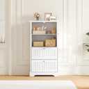 Treocho Bathroom Floor Cabinet, Bathroom Storage Cabinet with Drawers and Adjustable Shelf, Freestanding Cupboard Pantry for Kitchen, Living Room, Dining Room, White