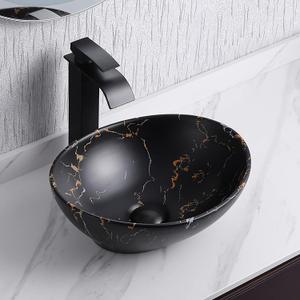 Davivy 16'' X 13.2'' Matte Black Oval Vessel Sink with Pop Up Drain,Bathroom Vessel Sinks,Bathroom Sinks Above Counter,Ceramic Vessel Sink,Counter top Sink,Black Sink Bowls for Bathroom, 16x13.2x5.8 Inches