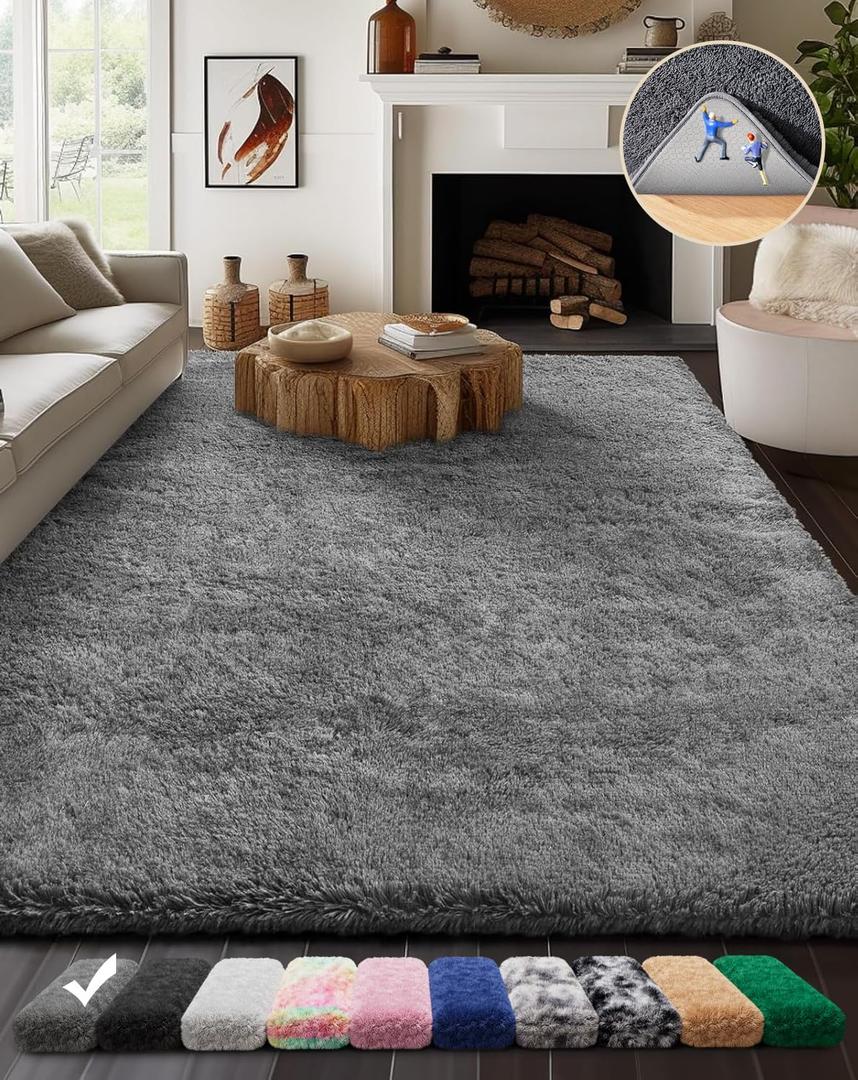 Ophanie Upgrade 8x10 Rugs for Living Room, Grey, Fluffy Shaggy Soft Area Rug, Gray Non-Slip Indoor Floor Carpet for Bedroom, Kids Baby Boys Teen Dorm Home Decor Aesthetic, Nursery