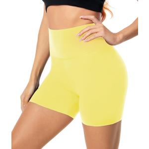 FULLSOFT High Waisted Biker Shorts for Women-5" Tummy Control Fitness Athletic Workout Running Yoga Gym Shorts (Small-Medium, Lemon Yellow)