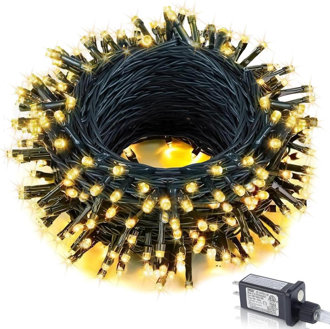 100FT 300 LED Christmas String Lights Outdoor Tree Lights Green Wire Twinkle Lights for Bedroom with 8 Modes Memory Function & Timer Plug in Xmas Decorations Holiday Indoor Decor Warm White