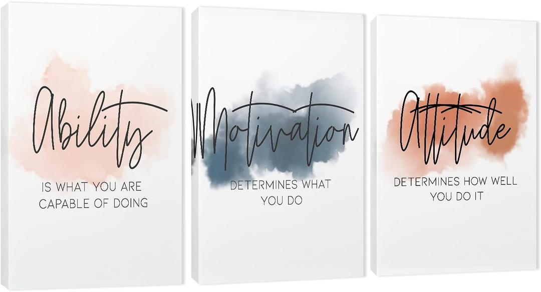3 Piece Inspirational Canvas Wall Art, Quotes Motivational Mindset Print Pictures for Office Wall Decor, Triptych Entrepreneur Poster Framed Artwork for Women Men Home Decor Ready to Hang (36"Wx18" H)