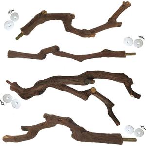 Kathson Natural Parrot Perch Bird Stand Pole Wild Grape Stick Paw Grinding Fork Parakeet Climbing Standing Branches Toy Chewable Cage Accessories for Small Budgies Cockatiels Lovebirds 4PCS