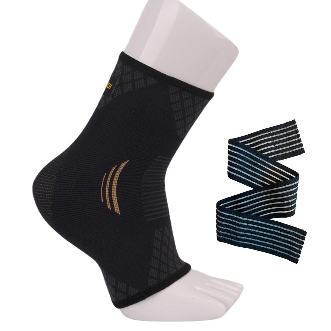 Ankle Brace Support and Compression Sleeve with Multifunctional Strap for Sprained Ankles, Plantar Fasciitis, Achilles Tendonitis, Swelling, and Foot Pain Relief - Compression Socks with Arch Support for Stability, Recovery, and Injury Prevention (Unisex, 1 Pair) Large
