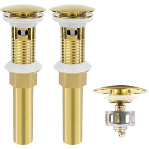 Bathroom Sink Drain, 2 Pack Gold Drain Stopper with Overflow,Pop Up Drain Assembly with Detachable Strainer Basket,Built-in Anti-Clogging Strainer,Stainless Steel, With Overflow, 2 Pack-gold-big Cap