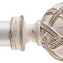 Ycolnaefllr 1 Inch Diameter Single Curtain Rod for Windows Decorative Drapery Rods Adjustable Length from 84 to 120 Inch,Adjustable Single Window Curtain Rod with Resin Finial, Weathered White