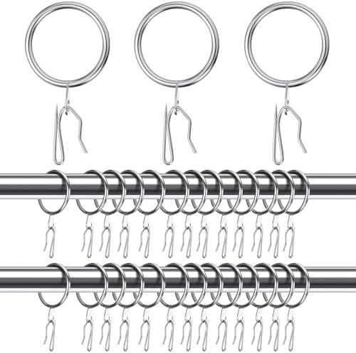 Hotop 60 Pieces 1.65 Inch Metal Drapery Curtain Rings Curtain Hanging Rings and 60 Pieces Metal Drapery Pin Hooks for Drapes Window Door Shower (Silver)