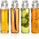 33oz Swing Top Glass Bottle 4 Pack, 1L Clear Beer Bottle with Air Tight Lids, Easy Cap Bottle with Handle for Kombucha, Home Brewing, Juice, Carbonated Drink, Vinegar, Oil, Mead, Milk, Soda