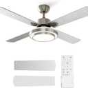 warmiplanet Ceiling Fan with Lights Remote Control, 52 Inch, Brushed Nickel Motor (4-Blades)