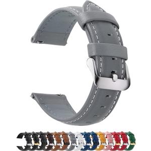 Fullmosa Watch Band, Quick Release Leather Watch Strap for Men Women, Replacement Bands Width 14mm 16mm 18mm 19mm 20mm 21mm 22mm 24mm (Grey+silver buckle)