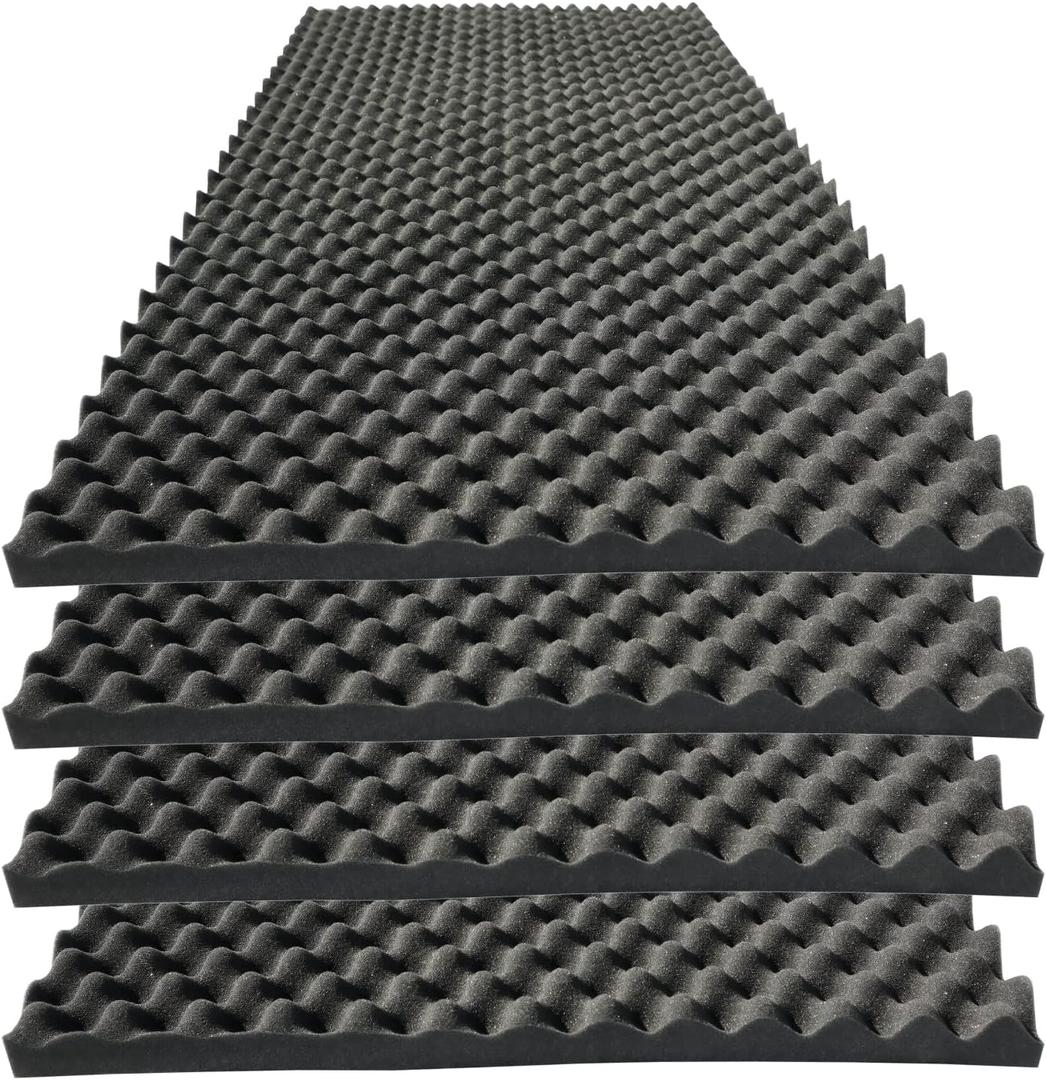4 PCS Acoustic Panels,48''X24''X2'' Egg Crate Foam Soundproof Foam Wall Panels,High Density Fireproof Noise Cancelling Foam Studio Foam Panel,Noise (Black)