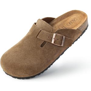 Womens Genuine Suede Clogs for Women Slip-On Buckle Slides Women's Mules & Clogs Natural Rubber Cork Footbed Sandals Potato Shoes with Arch Support (7, Coffee 2)