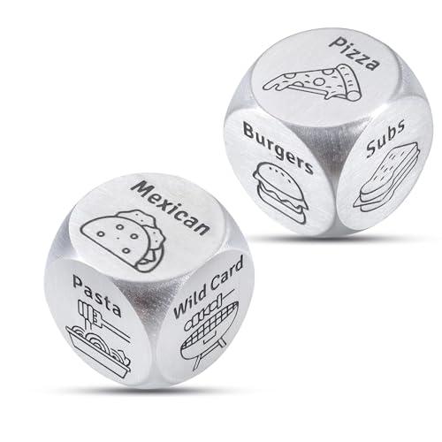 2 PCS Food Dice Game Anniversary Steel Gifts for Couple Wife Husband Food Decision Dice for Couple Mom Dad Son Daughter Date Night Game Christmas Valentines Gifts for Him Her Girlfriend Boyfriend