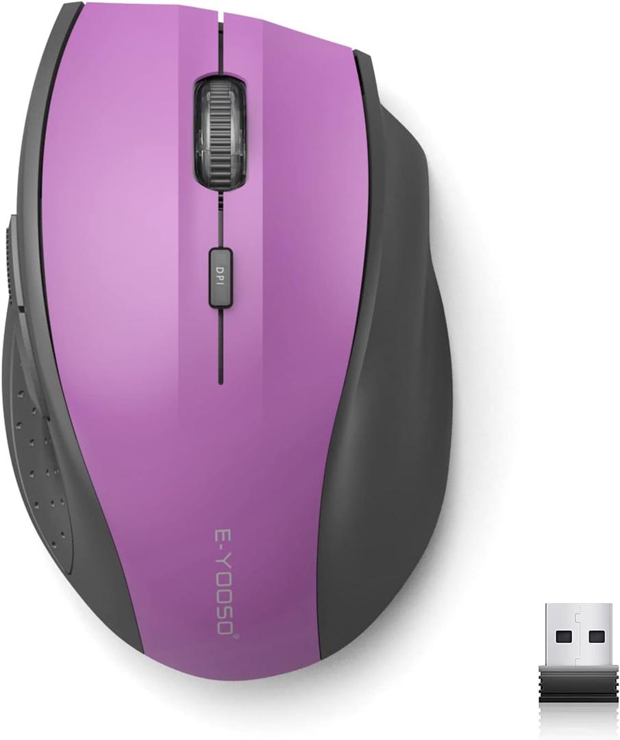 E-YOOSO Wireless Mouse for Laptop, Portable Optical Computer Mouse, 6 Buttons, Cordless 2.4GHz with USB Receiver, 5-Level 4800 DPI, 18 Months Battery Life, for PC, Chromebook, Windows, Mac (Purple)