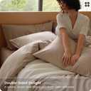 Bedsure Striped Duvet Cover Queen, 100% Washed Cotton Duvet Cover LinenLike, PureWoven with Reversible YarnDyed Design & DoubleStitch Craft, 3-Piece with Zipper, Stripes Light Brown, 90"x90"