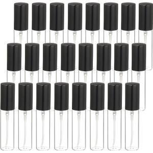 uxcell 7ml Glass Mini Perfume Bottles, 25Pcs Fine Mist Bottles Refillable Empty Mini Spray Bottles with Aluminized Nozzle for Perfume, Travel Liquid, Essential Oil (Clear/Black)