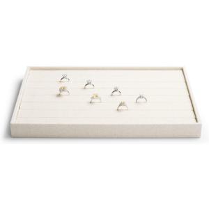 7-Slot Linen Jewelry Display Tray – Elegant Organizer for Rings, Earrings, Studs | Compact Storage & Decorative Showcase for Jewelry Accessories (White)