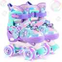 Mermaid Roller Skates for Girls Kids, Mosoulais 4 Size Adjustable Light up Wheels Skates for Toddlers, Beginner Women Rollerskates Indoor Outdoor for Xmas Birthday Gifts, Patines para Niñas Niños Size 1-4