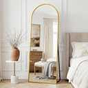 59"×19" Arched Full Length Floor Mirror, Standing Mirror with Aluminum Frame, Large Body Mirror of Free Standing/Wall Mount/Leaning for Bedroom, Living Room, Dressing Room, Gold