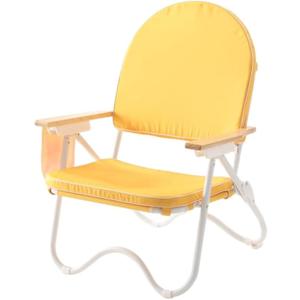 Padded Low Beach Chair, 4-Position Folding Outdoor Chair with Wooden Armrests, Cushioned Seat, Storage Pouch & Carry Strap for Beach, Patio and Lawn, Harbour Mimosa